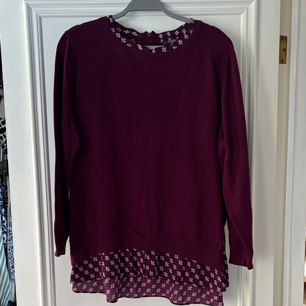 Plus size Wine Sweater with Floral Faux Blouse Detail